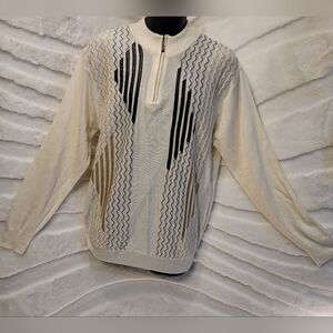 Vintage Miko Wool Blend Thin Sweater Mens XL 1/4 Zipper Front Leather Accents